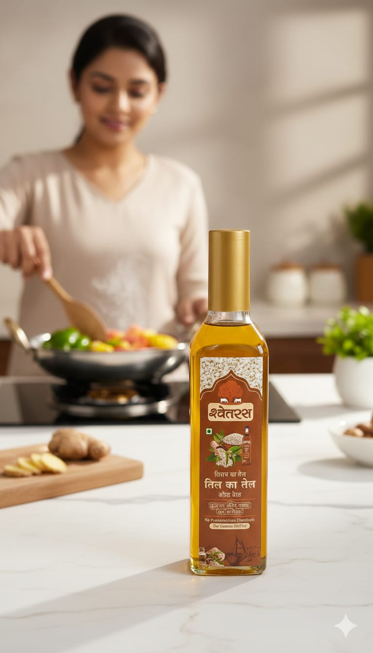 Shwetras Cold Pressed Til Oil 1 L | Pure Sesame Cooking Oil (Kachi Ghani )