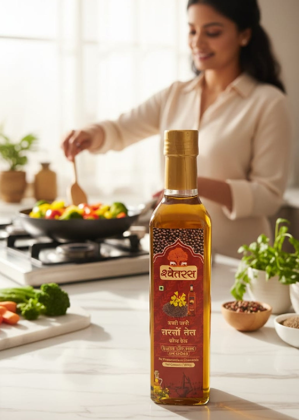 Cold Pressed Mustard Oil 1 L | Pure Kachi Ghani Mustard Cooking Oil Pet Bottle - Shwetras