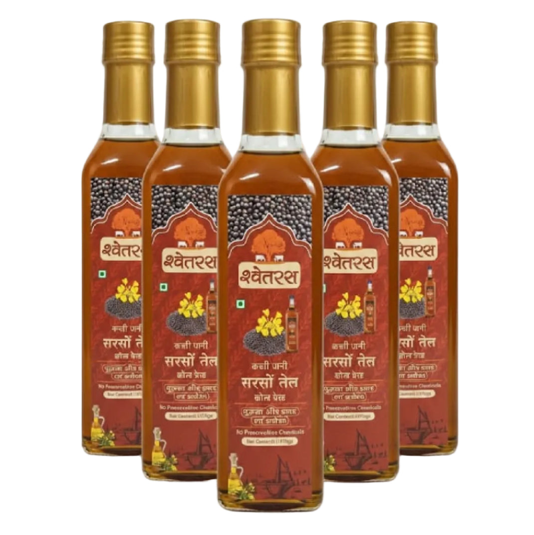 Cold Pressed Mustard Oil | Pure Kachi Ghani Mustard Cooking Oil 5 L Pack Pet Bottle - Shwetras